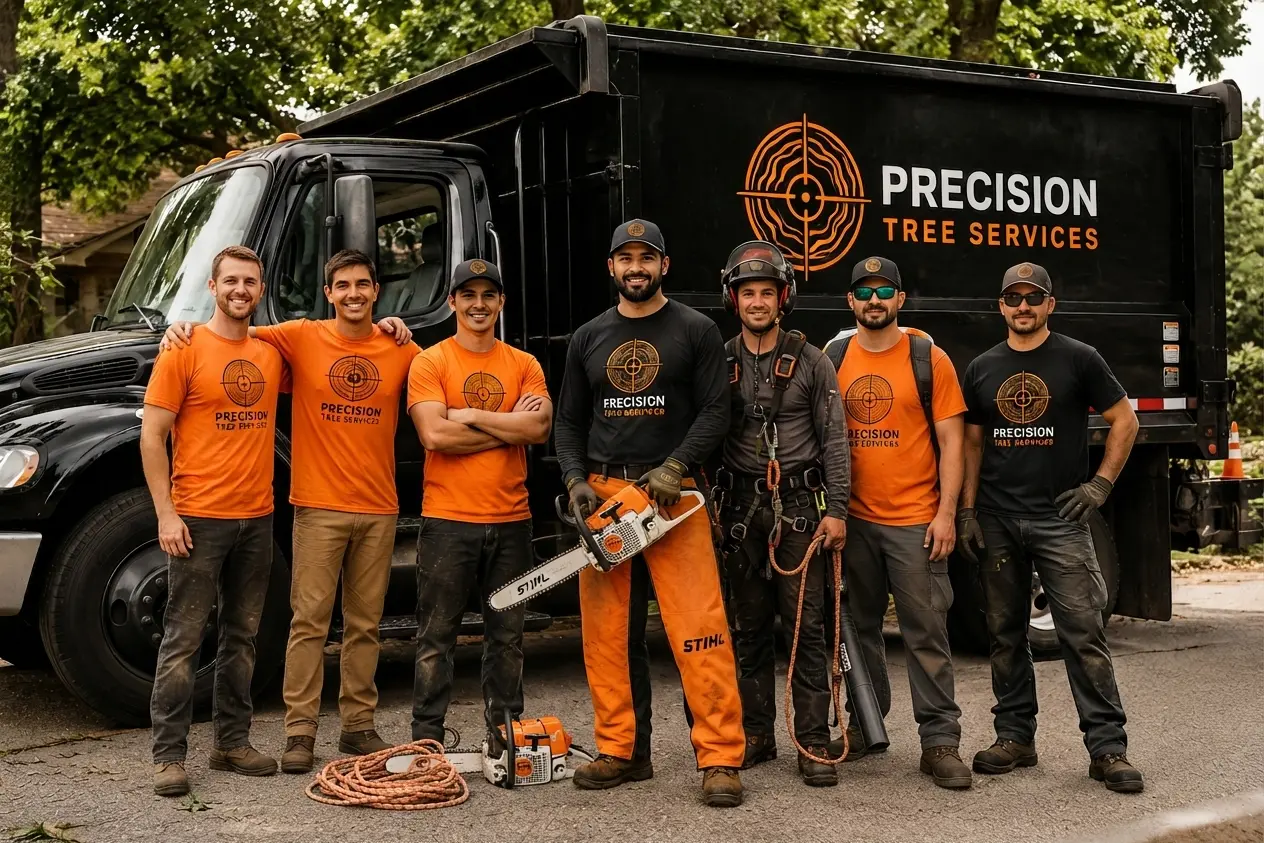 Professional arborist safely cutting a large tree branch